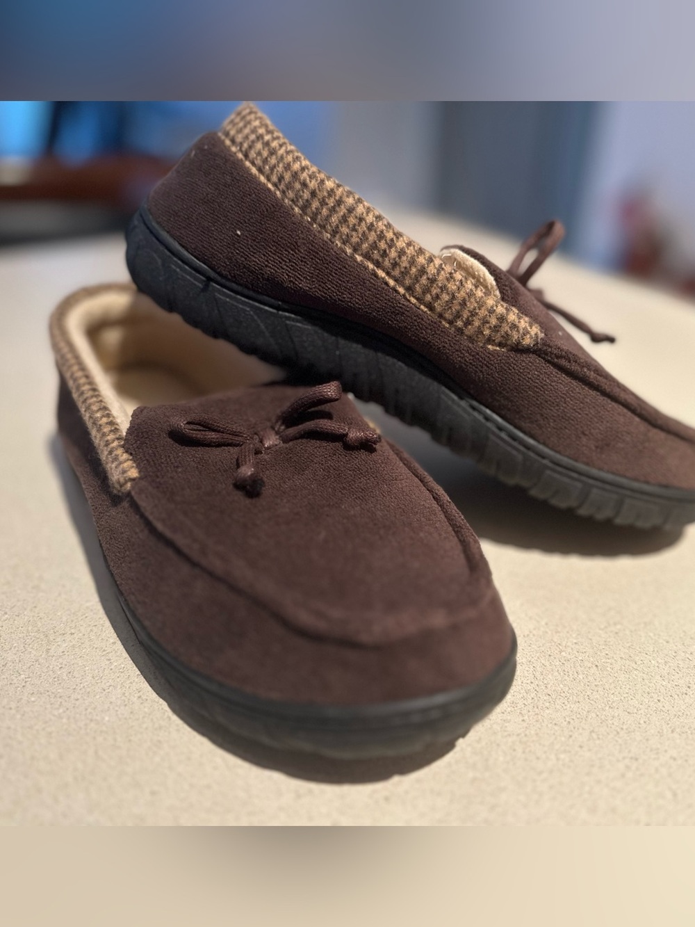 totes Brown Slip-On Moccasin Loafers with Houndstooth Trim